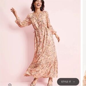 LOFT Shimmer Floral Tie Waist Maxi Dress
